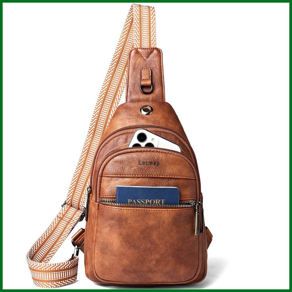 Faux Leather Sling Bag Crossbody Purse Casual Daypack